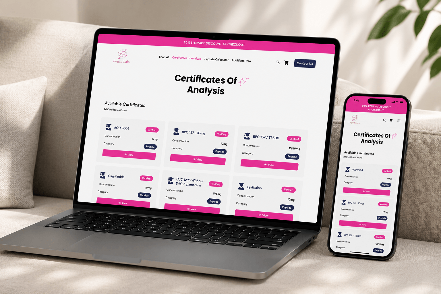 Regen Labs COA Page