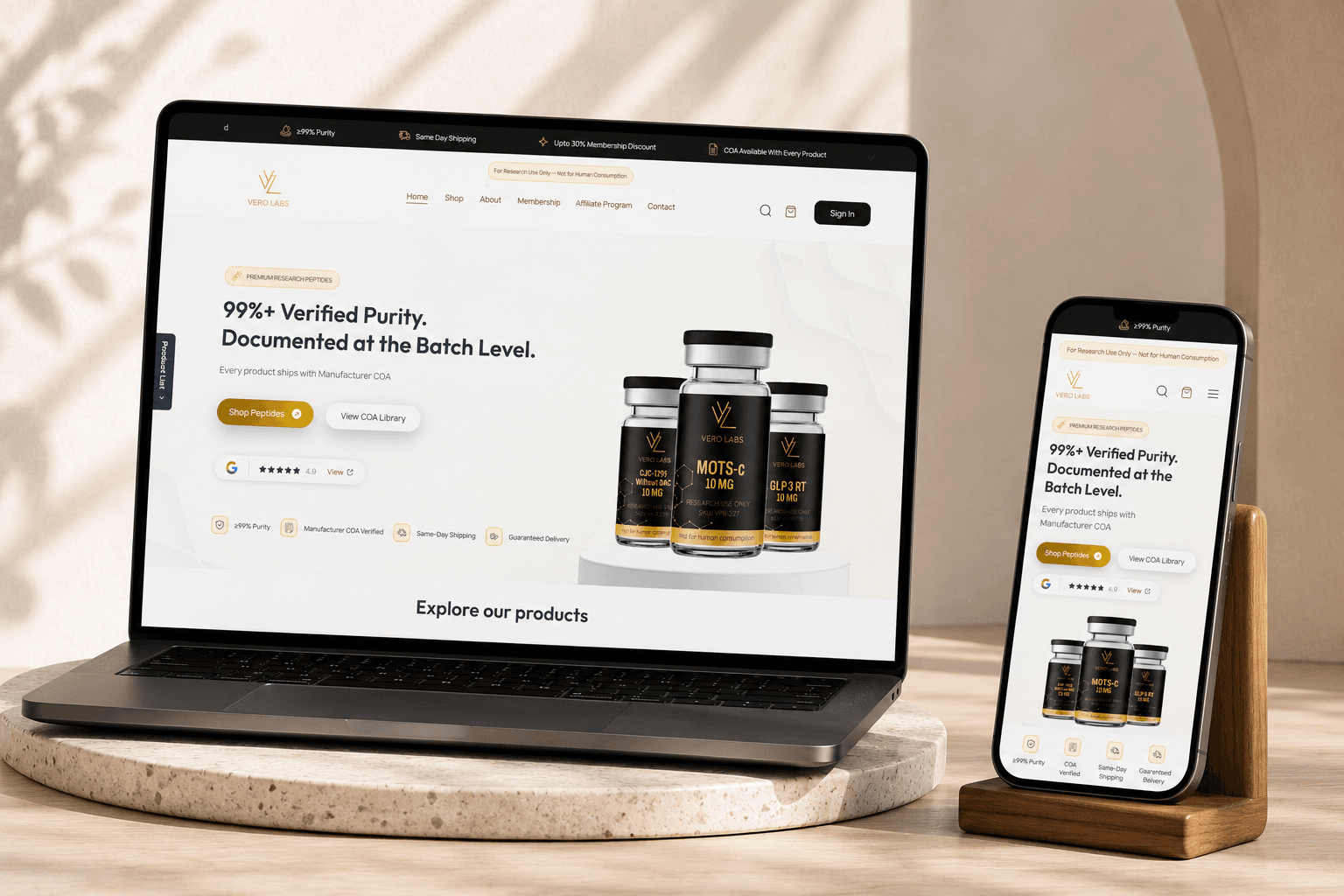 Vero Labs storefront